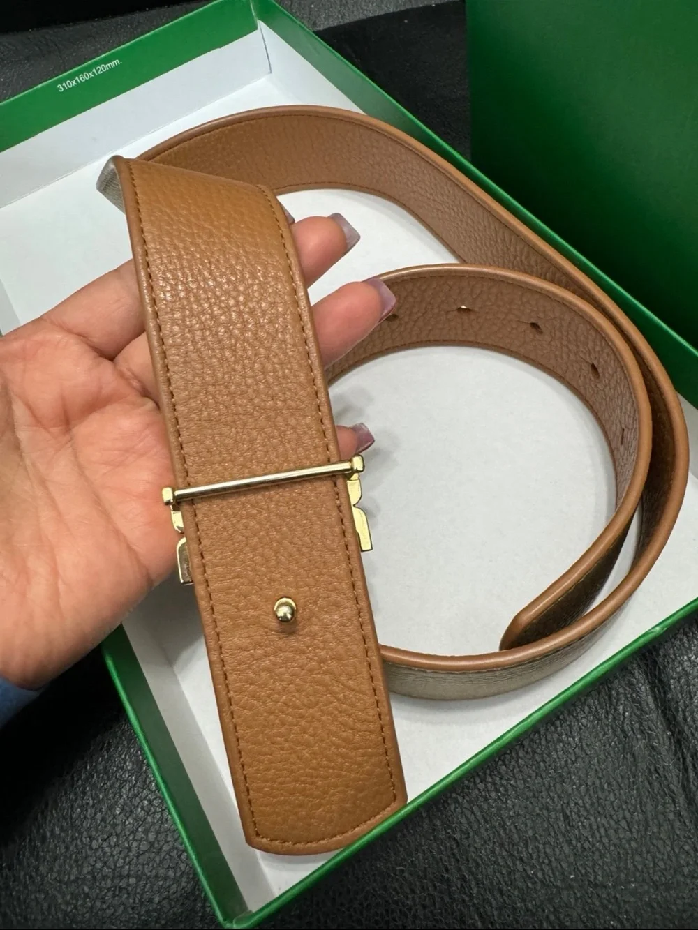 Tory Burch Metallic Gold Leather Belt with Signature Logo Buckle